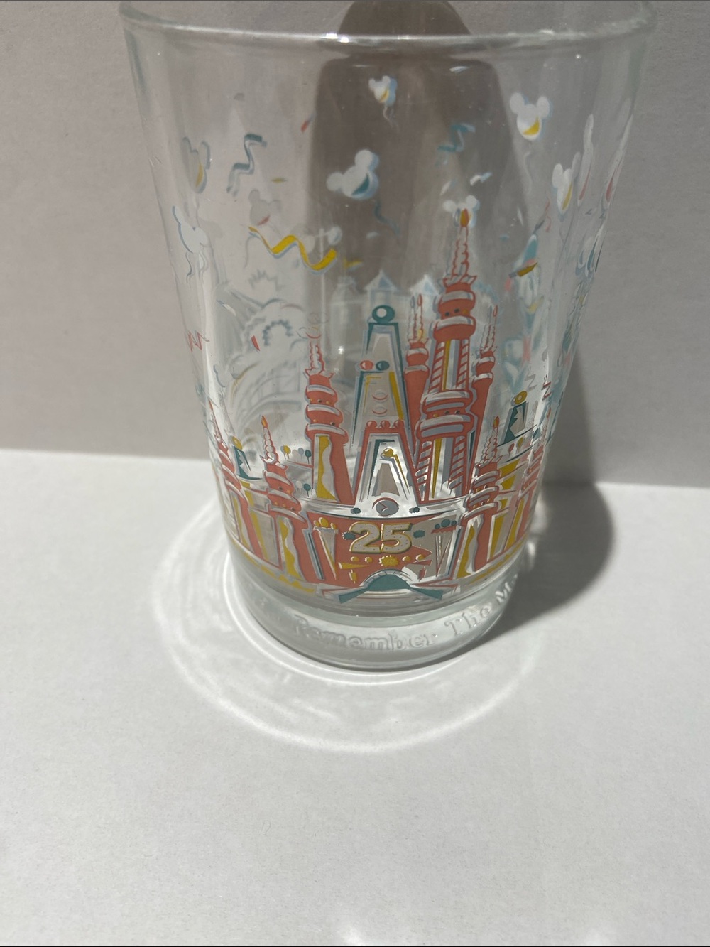 Disney Castle 25th Anniversary Glass - Red, Yellow, Teal, White